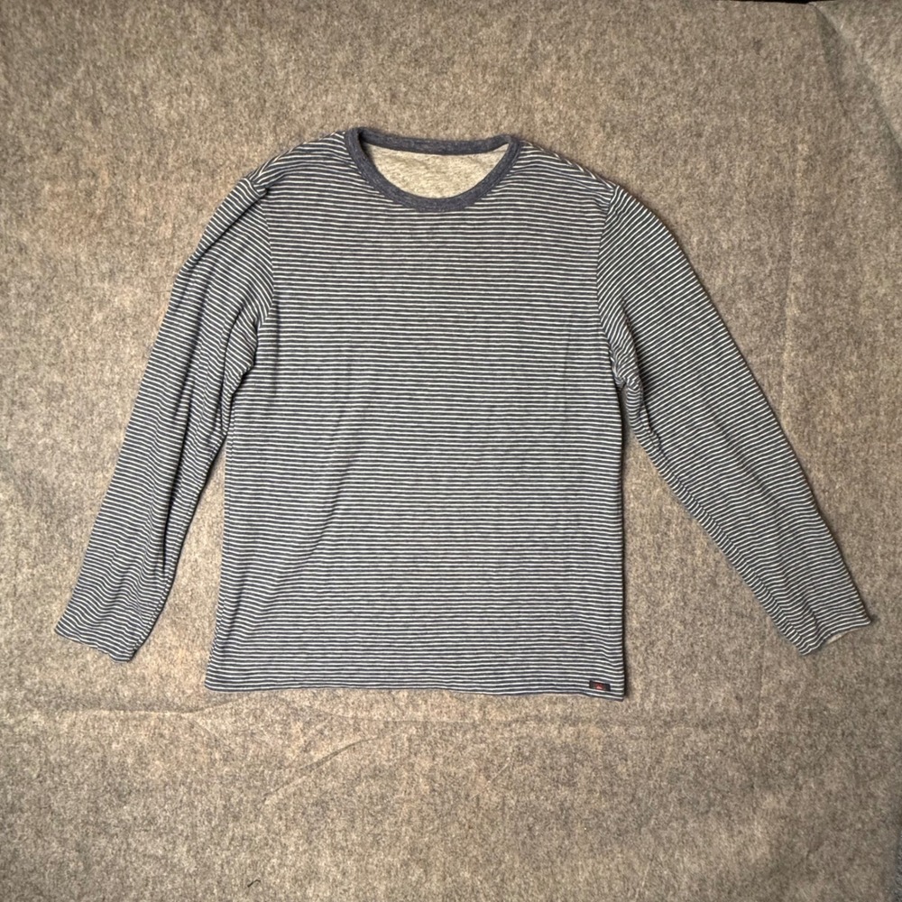 Faherty Brand Striped Long Sleeve Crewneck Tee Shirt Mens Medium Large Blue Whit